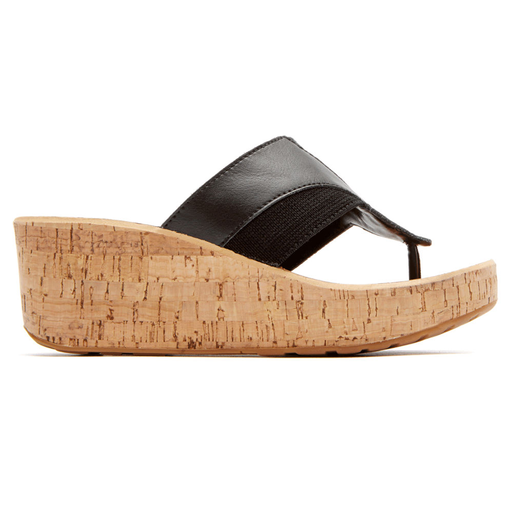 Rockport Wedges For Womens Black - Weekend Casuals Lanea Gore Thong - MH8310429